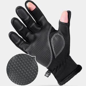 Deep Blue Ice Fishing Gloves designed for winter activities, featuring waterproof protection, skidproof palms, touchscreen-compatible fingertips, and a soft fleece lining. Perfect for ice fishing, skiing, cycling, and outdoor adventures in cold weather.