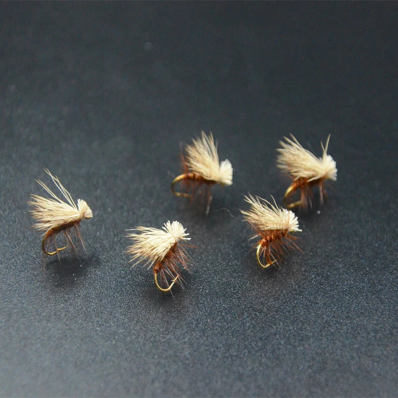 Abound Elk Hair Caddis Dry Flies - 6 Pack, Size 14, Brown/Tan, premium fly fishing lures for trout, steelhead, and grayling with natural elk hair for superior buoyancy.