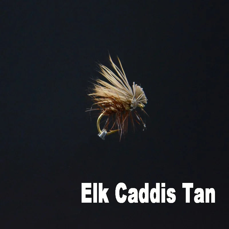 Abound Elk Hair Caddis Dry Flies - 6 Pack, Size 14, Brown/Tan, premium fly fishing lures for trout, steelhead, and grayling with natural elk hair for superior buoyancy.