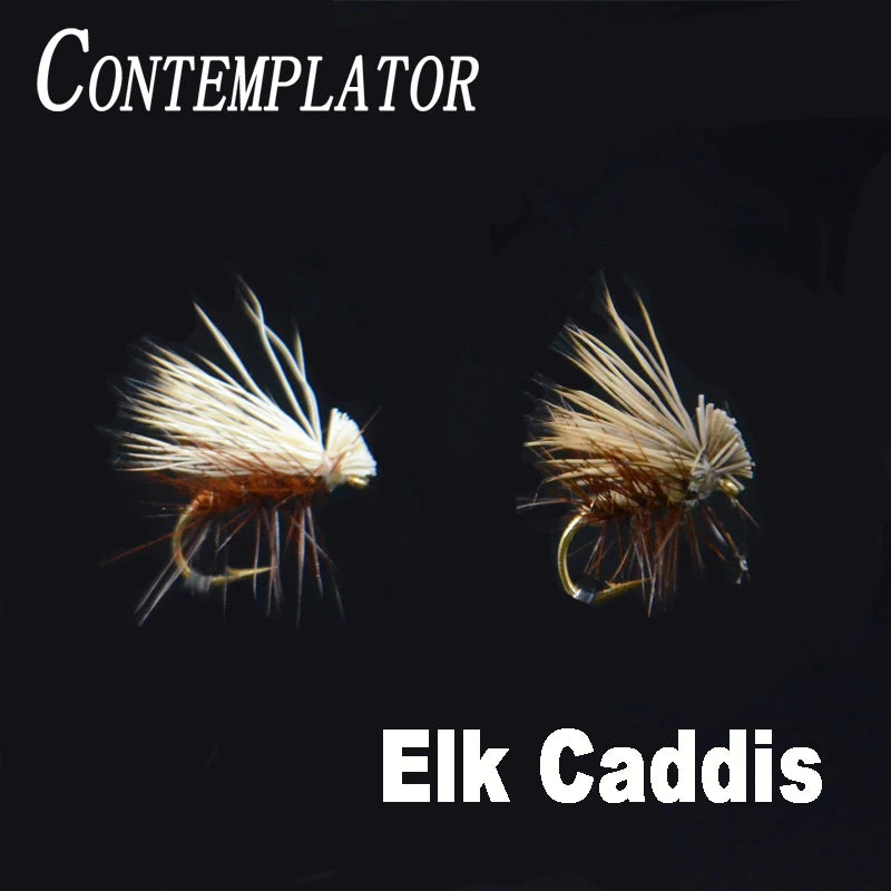 Abound Elk Hair Caddis Dry Flies - 6 Pack, Size 14, Brown/Tan, premium fly fishing lures for trout, steelhead, and grayling with natural elk hair for superior buoyancy.