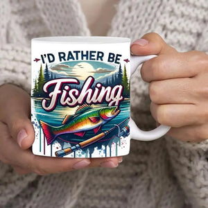 Fishing Coffee Mug - Funny 'I'd Rather Be Fishing' Ceramic Cup for Anglers, 11 oz Gift for Fishermen, Perfect for Coffee, Tea, or Beer - Durable, Microwave and Dishwasher Safe, Ideal Fishing Gift