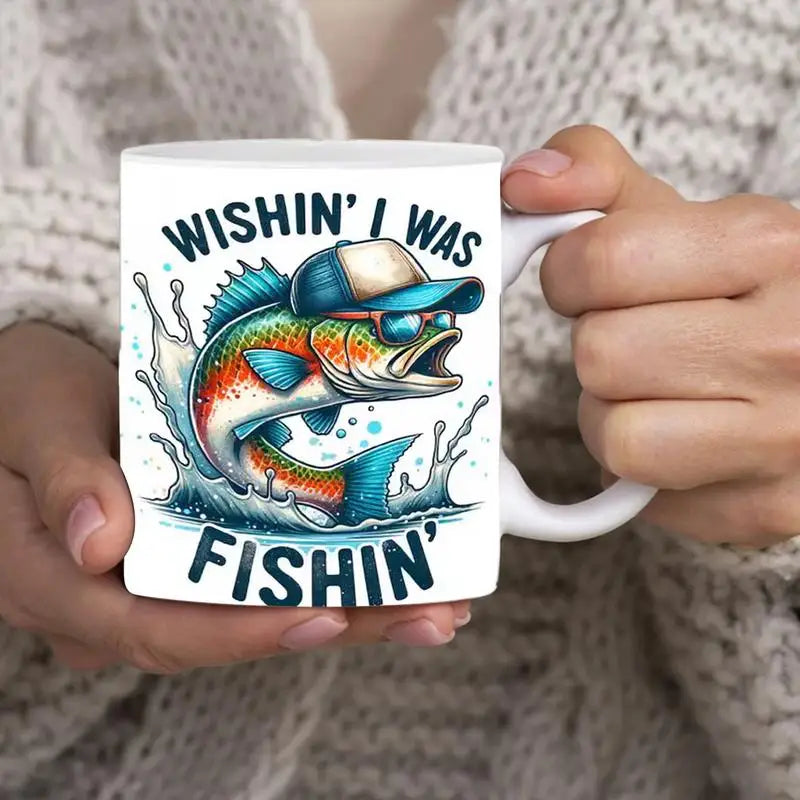 Fishing Coffee Mug - Funny 'I'd Rather Be Fishing' Ceramic Cup for Anglers, 11 oz Gift for Fishermen, Perfect for Coffee, Tea, or Beer - Durable, Microwave and Dishwasher Safe, Ideal Fishing Gift