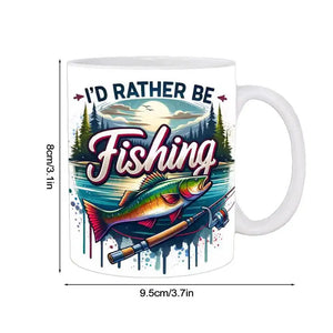 Fishing Coffee Mug - Funny 'I'd Rather Be Fishing' Ceramic Cup for Anglers, 11 oz Gift for Fishermen, Perfect for Coffee, Tea, or Beer - Durable, Microwave and Dishwasher Safe, Ideal Fishing Gift