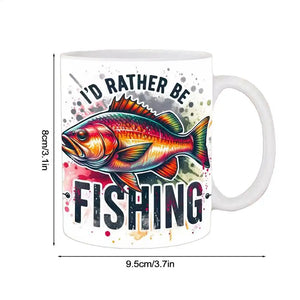 Fishing Coffee Mug - Funny 'I'd Rather Be Fishing' Ceramic Cup for Anglers, 11 oz Gift for Fishermen, Perfect for Coffee, Tea, or Beer - Durable, Microwave and Dishwasher Safe, Ideal Fishing Gift