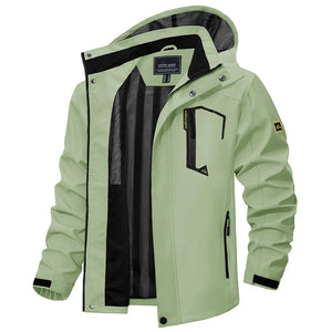 Lightweight waterproof fishing raincoat for men, featuring windproof design, breathable fabric, detachable hood, and multiple zippered pockets for fishing gear and outdoor essentials. Perfect for fishing, hiking, and all-weather adventures.