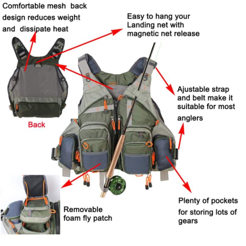 fishing vest with rod holder Fishing Vest with Pockets