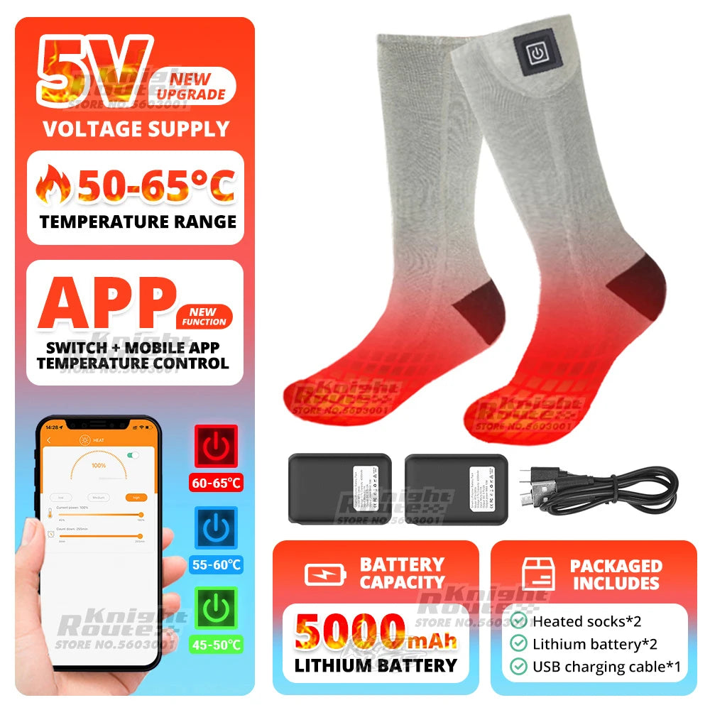 RACEDIV Heated Socks for Ice Fishing – App-Controlled Thermal Socks with 5000mAh Battery, Infrared Heating for Warm Feet in Extreme Cold. Perfect for Ice Fishing, Skiing, Hiking, and Winter Outdoor Activities.