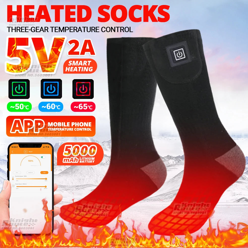 RACEDIV Heated Socks for Ice Fishing – App-Controlled Thermal Socks with 5000mAh Battery, Infrared Heating for Warm Feet in Extreme Cold. Perfect for Ice Fishing, Skiing, Hiking, and Winter Outdoor Activities.