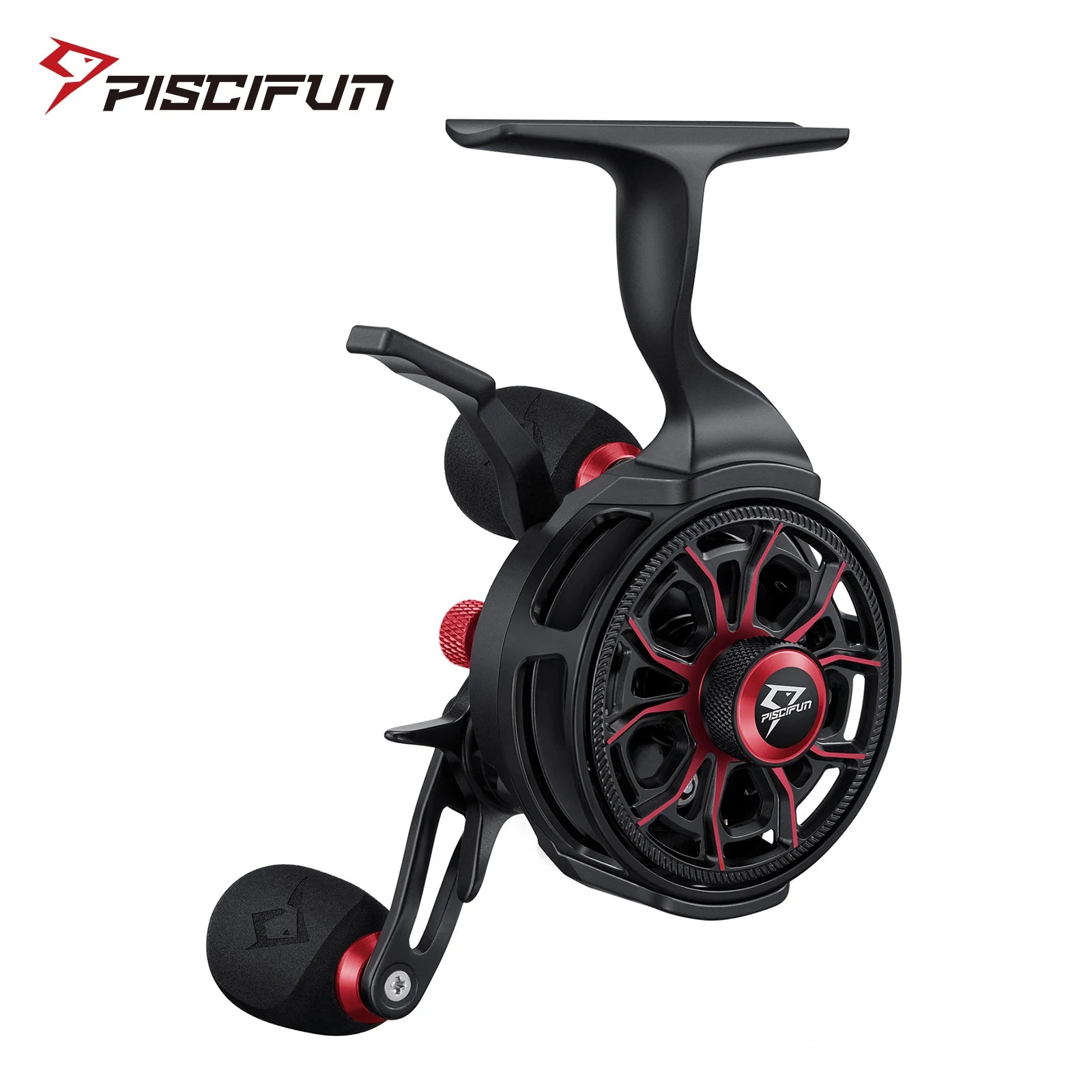 Piscifun ICX Carbon Ice Fishing Reel with lightweight carbon fiber frame, 8+1 shielded bearings, high-speed 3.2:1 gear ratio, magnetic adjustable drag system, and dual-mode trigger for versatile ice fishing performance.