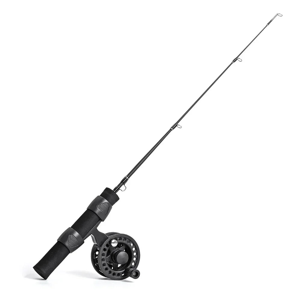 Ultralight ice fishing rod with reel, 51cm, perfect for winter fishing adventures. Portable, durable, and multifunctional, ideal for catching fish of all sizes during ice fishing, stream fishing, or boat fishing. Compact enough to fit in backpacks, making it a great choice for outdoor travel and family fishing activities.