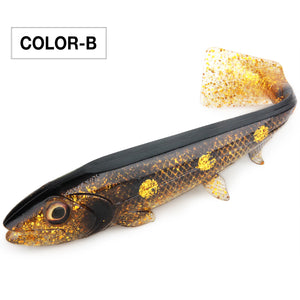 Spinpoler Bombshad Square Tail Swimbait – Premium soft fishing lure with a unique square tail paddle for maximum water displacement, lifelike 3D eyes, and realistic rolling action. Designed for catching big pike, bass, musky, walleye, and saltwater predators in lakes, rivers, reservoirs, and coastal waters.