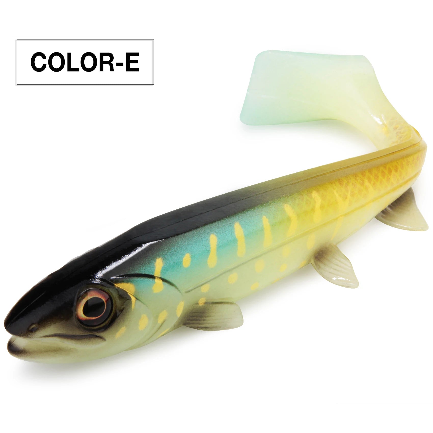 Spinpoler Bombshad Square Tail Swimbait – Premium soft fishing lure with a unique square tail paddle for maximum water displacement, lifelike 3D eyes, and realistic rolling action. Designed for catching big pike, bass, musky, walleye, and saltwater predators in lakes, rivers, reservoirs, and coastal waters.