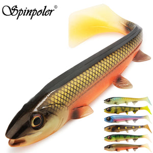 Spinpoler Bombshad Square Tail Swimbait – Premium soft fishing lure with a unique square tail paddle for maximum water displacement, lifelike 3D eyes, and realistic rolling action. Designed for catching big pike, bass, musky, walleye, and saltwater predators in lakes, rivers, reservoirs, and coastal waters.