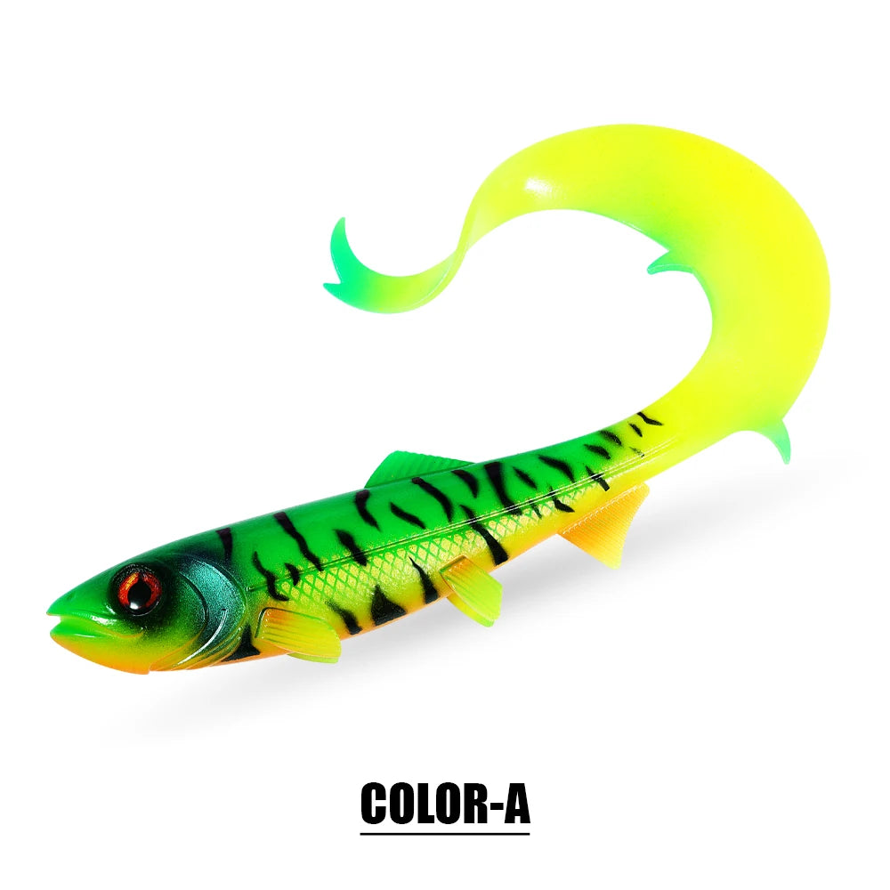 Spinpoler Firebomb Soft Swimbait – Premium soft fishing lure with lifelike eel-style tail, 3D realistic eyes, and seductive swimming action. Perfect for catching big pike, bass, musky, and walleye in lakes, rivers, reservoirs, and saltwater. Available in multiple colors and sizes for maximum versatility.