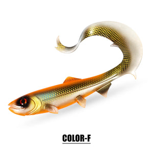 Spinpoler Firebomb Soft Swimbait – Premium soft fishing lure with lifelike eel-style tail, 3D realistic eyes, and seductive swimming action. Perfect for catching big pike, bass, musky, and walleye in lakes, rivers, reservoirs, and saltwater. Available in multiple colors and sizes for maximum versatility.