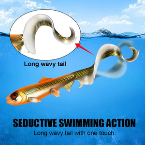 Spinpoler Firebomb Soft Swimbait – Premium soft fishing lure with lifelike eel-style tail, 3D realistic eyes, and seductive swimming action. Perfect for catching big pike, bass, musky, and walleye in lakes, rivers, reservoirs, and saltwater. Available in multiple colors and sizes for maximum versatility.