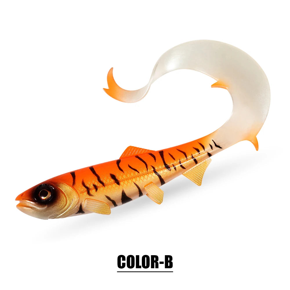 Spinpoler Firebomb Soft Swimbait – Premium soft fishing lure with lifelike eel-style tail, 3D realistic eyes, and seductive swimming action. Perfect for catching big pike, bass, musky, and walleye in lakes, rivers, reservoirs, and saltwater. Available in multiple colors and sizes for maximum versatility.