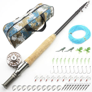 Telescopic Fly Fishing Rod with Carbon Construction, Fast Action, Adjustable Length, and Matching Reel for Portable and Versatile Fishing