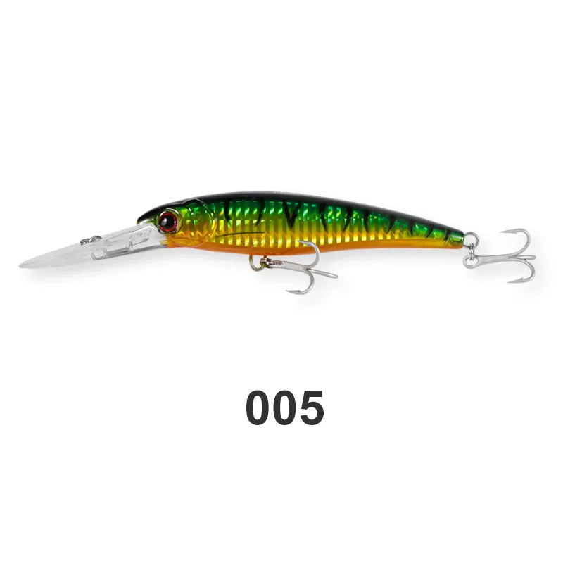 NOEBY Trolling Lures – High-Performance Floating and Slow-Sinking Minnows for Sea Bass, Tuna, and Saltwater Fishing | Features include a massive diving lip for deep water trolling, 3D lifelike eyes, internal holographic foil for maximum attraction, and 3X-strength treble hooks for secure catch. Perfect for offshore trolling, coastal fishing, and use with trolling motors to target predatory fish at various depths.