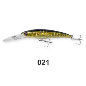 NOEBY Trolling Lures – High-Performance Floating and Slow-Sinking Minnows for Sea Bass, Tuna, and Saltwater Fishing | Features include a massive diving lip for deep water trolling, 3D lifelike eyes, internal holographic foil for maximum attraction, and 3X-strength treble hooks for secure catch. Perfect for offshore trolling, coastal fishing, and use with trolling motors to target predatory fish at various depths.