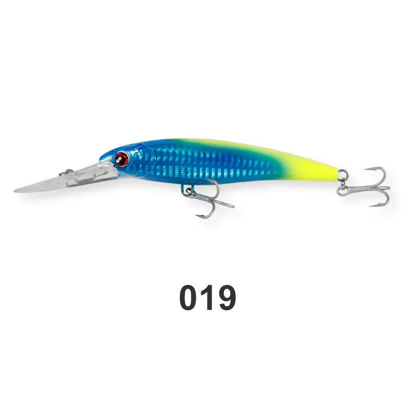 NOEBY Trolling Lures – High-Performance Floating and Slow-Sinking Minnows for Sea Bass, Tuna, and Saltwater Fishing | Features include a massive diving lip for deep water trolling, 3D lifelike eyes, internal holographic foil for maximum attraction, and 3X-strength treble hooks for secure catch. Perfect for offshore trolling, coastal fishing, and use with trolling motors to target predatory fish at various depths.