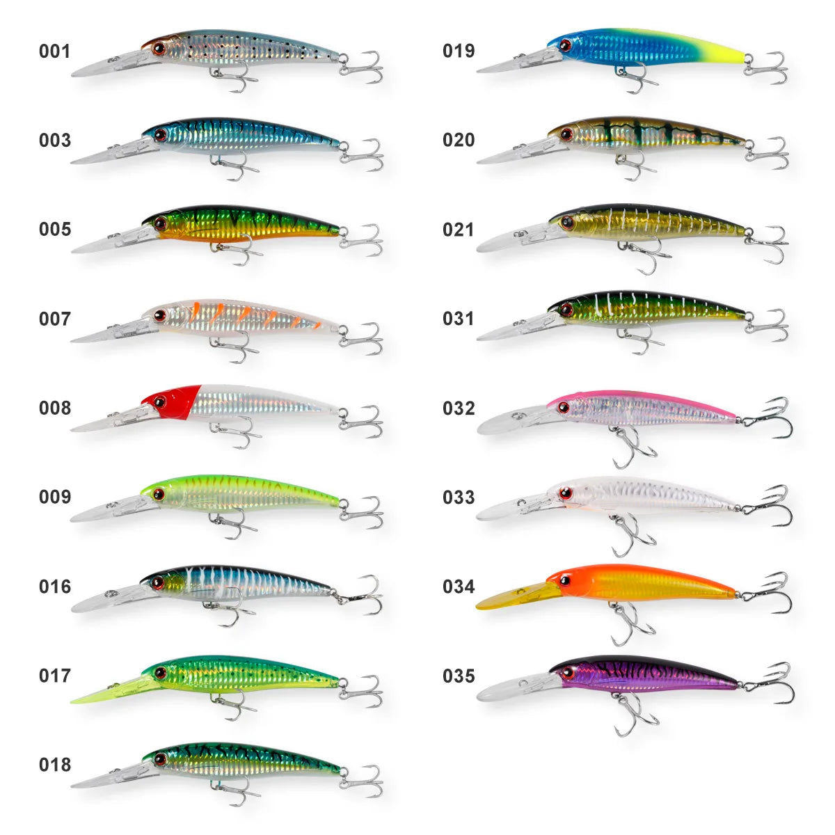 NOEBY Trolling Lures – High-Performance Floating and Slow-Sinking Minnows for Sea Bass, Tuna, and Saltwater Fishing | Features include a massive diving lip for deep water trolling, 3D lifelike eyes, internal holographic foil for maximum attraction, and 3X-strength treble hooks for secure catch. Perfect for offshore trolling, coastal fishing, and use with trolling motors to target predatory fish at various depths.