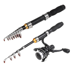 Mini telescopic fishing rod with durable aluminum alloy and glass fiber construction, featuring a comfortable EVA non-slip handle. Compact, portable design ideal for on-the-go fishing in rivers, ponds, streams, and light sea fishing. Suitable for all ages and perfect for catching bass, crappie, and trout.