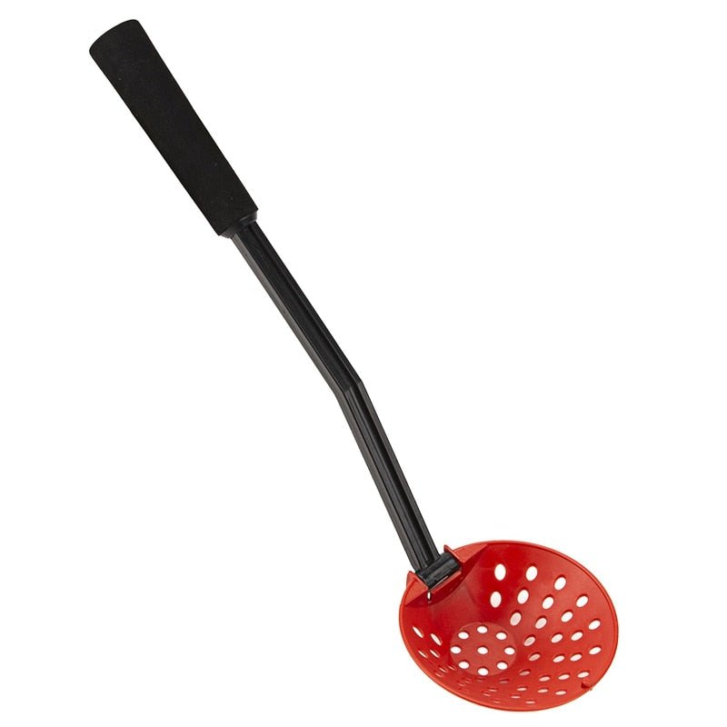 Lightweight plastic foldable ice fishing scoop with long ergonomic handle for efficient ice removal from fishing holes. Durable, compact, and easy-to-carry ice fishing tool designed for clearing ice shavings and slush, enhancing the ice fishing experience. Ideal for ice fishing enthusiasts seeking portability and comfort.