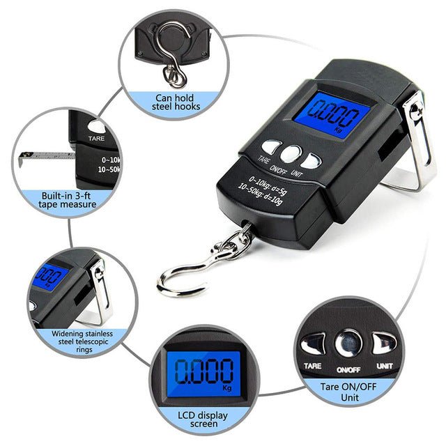 50KG/110LB Portable Digital Hanging Hook Scale with LCD Display - Deep Blue Fishing Supplies