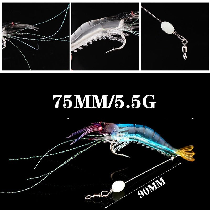 5pcs/lot Luminous Shrimp Soft Lure Artificial Silicone Bait - Deep Blue Fishing Supplies