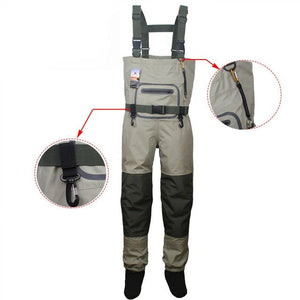 Fishing Chest Waders - Waterproof, Breathable 3-Layer Fabric with Insulated Rubber-Soled Boots, Adjustable Straps, and Chest Pocket for Tackle Storage, Ideal for Freshwater and Saltwater Angling